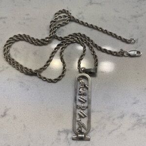 Vintage Sterling Silver Hieroglyphic Pendant Necklace
